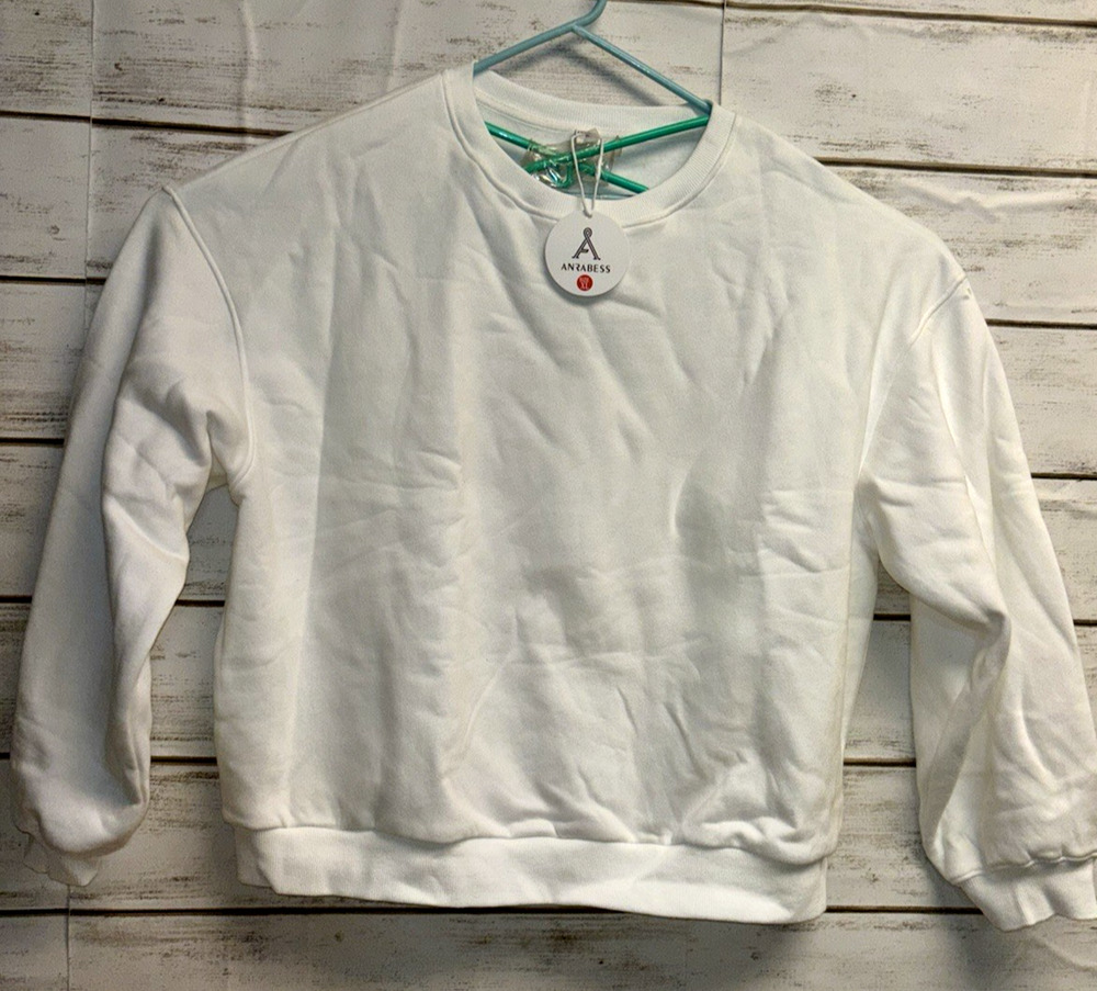 XL Anrabess Womens Sweatshirt LS Crew Neck Camp School Warm White NEW